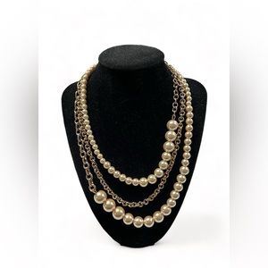 Susan Graver Multi-Strand Simulated Pearl & Chain Necklace Champagne/Gold